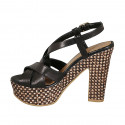 Woman's sandal in black leather with crossed strap, platform and braided heel 12 - Available sizes:  31, 43