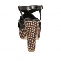 Woman's sandal in black leather with crossed strap, platform and braided heel 12 - Available sizes:  31, 43