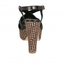 Woman's sandal in black leather with crossed strap, platform and braided heel 12 - Available sizes:  31