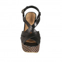 Woman's sandal in black leather with crossed strap, platform and braided heel 12 - Available sizes:  31, 43