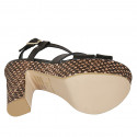 Woman's sandal in black leather with crossed strap, platform and braided heel 12 - Available sizes:  31