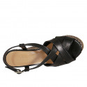 Woman's sandal in black leather with crossed strap, platform and braided heel 12 - Available sizes:  31, 43