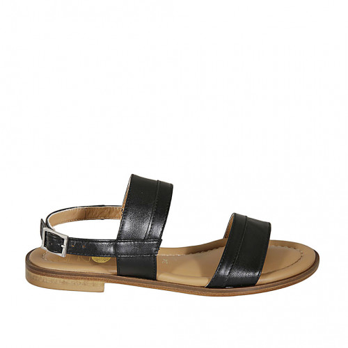 Woman's sandal in black leather heel 2