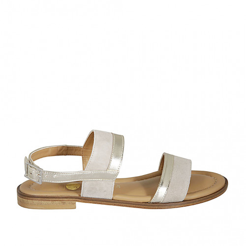 Woman's sandal in platinum leather and beige suede heel 2 - Available sizes:  32
