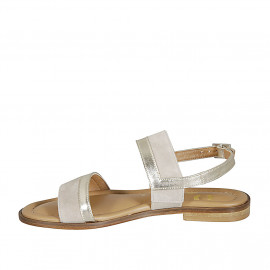 Sandale pour femmes en cuir lamé platine et daim beige talon 2 - Pointures disponibles:  32 2