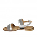 Woman's sandal in silver laminated leather and gray suede heel 2 - Available sizes:  32, 33, 42, 43
