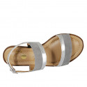 Woman's sandal in silver laminated leather and gray suede heel 2 - Available sizes:  32, 33, 42, 43