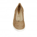Woman's pump with removable insole in beige pierced suede wedge heel 6 - Available sizes:  42, 44