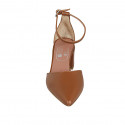 Woman's pointy open shoe with strap in tan brown leather heel 5 - Available sizes:  45