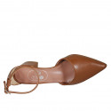 Chaussure ouverte à bout ponitu avec courroie en cuir brun clair talon 5 - Pointures disponibles:  45
