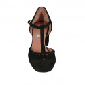 Woman's open T-strap shoe in black suede heel 5 - Available sizes:  34