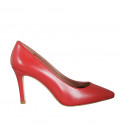 Woman's pointy pump shoe in red-colored leather heel 8 - Available sizes:  42