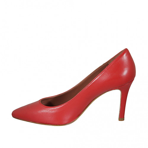 Zapato de salon puntiagudo piel de rojo para mujer tacon 8