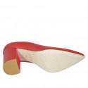 Zapato de salon puntiagudo en piel roja para mujer tacon cuadrado 8 - Tallas disponibles:  33, 42