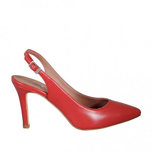 Woman's slingback pump in red leather heel 8 - Available sizes:  32