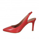 Chaussure ouverte à l'arrière pour femmes en cuir rouge talon 8 - Pointures disponibles:  32