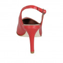 Chaussure ouverte à l'arrière pour femmes en cuir rouge talon 8 - Pointures disponibles:  32