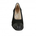 Woman's pump in black pierced suede and printed leather wedge heel 5 - Available sizes:  43