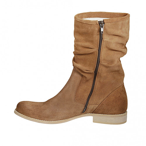 Botines para mujer con cremallera en gamuza color brun claro tacon 3