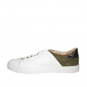 Man's laced shoe with removable insole in white and black leather and green suede - Available sizes:  47, 50