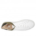 Man's laced shoe with removable insole in white and black leather and green suede - Available sizes:  47, 50