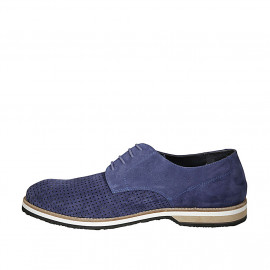 Chaussure derby à lacets pour hommes en daim et daim perforé bleu - Pointures disponibles:  47, 50 2