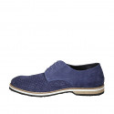 Men's laced derby shoe in blue suede and pierced suede - Available sizes:  47, 50