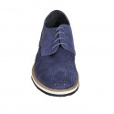 Chaussure derby à lacets pour hommes en daim et daim perforé bleu - Pointures disponibles:  47, 50