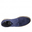Men's laced derby shoe in blue suede and pierced suede - Available sizes:  47, 50