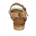 Sandale pour femmes en cuir brun clair et raphia tressé turquoise, platine et cuivre avec courroies talon 2 - Pointures disponibles:  43