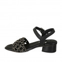 Sandale pour femmes avec courroie et goujons en cuir et cuir perforé noir talon 3 - Pointures disponibles:  33