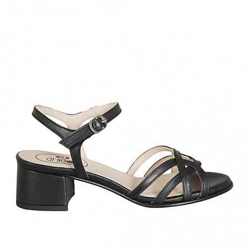 Sandale pour femmes avec courroie en cuir noir talon 4 - Pointures disponibles:  43, 44, 45