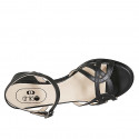 Woman's strap sandal in black leather heel 4 - Available sizes:  43, 44, 45