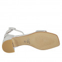 Chaussure ouverte pour femmes avec courroie en cuir lamé argent talon 4 - Pointures disponibles:  45