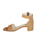 Chaussure ouverte pour femmes avec courroie en daim cognac talon 4 - Pointures disponibles:  43, 45