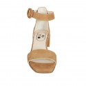 Woman's open shoe with strap in tan brown suede heel 4 - Available sizes:  43, 45