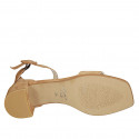 Woman's open shoe with strap in tan brown suede heel 4 - Available sizes:  43, 45