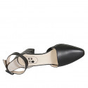 Chaussure ouverte à bout pointu pour femmes avec courroie et elastique en cuir noir talon 5 - Pointures disponibles:  45