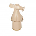Chaussure ouverte à bout pointu pour femmes avec courroie et elastique en cuir beige talon 5 - Pointures disponibles:  45