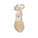 Chaussure ouverte à bout pointu pour femmes avec courroie et elastique en cuir beige talon 5 - Pointures disponibles:  45