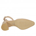 Woman's pointy open shoe with strap and elastic band in beige leather heel 5 - Available sizes:  45