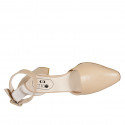 Chaussure ouverte à bout pointu pour femmes avec courroie et elastique en cuir beige talon 5 - Pointures disponibles:  45