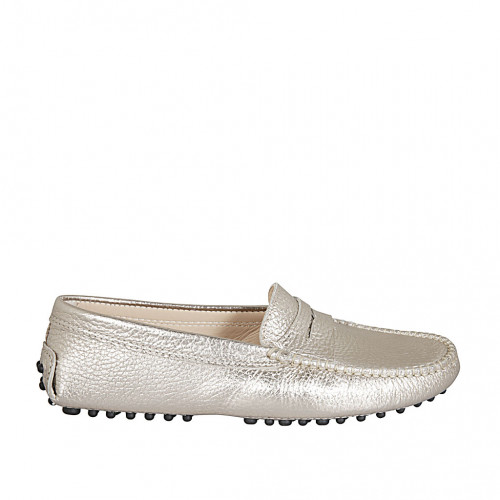 Woman's loafer in platinum laminated leather - Available sizes:  42, 43