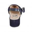 ﻿Zapato destalonado para mujer en gamuza y piel estampada azul tacon 3 - Tallas disponibles:  33, 34