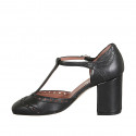 Chaussure ouverte pour femmes en cuir noir avec courroie salomé talon 8 - Pointures disponibles:  42