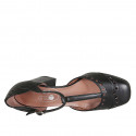 Chaussure ouverte pour femmes en cuir noir avec courroie salomé talon 8 - Pointures disponibles:  42
