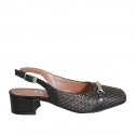 Zapato destalonado para mujer en rafia trensada y piel negra con accesorio tacon 4 - Tallas disponibles:  34