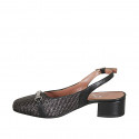 Zapato destalonado para mujer en rafia trensada y piel negra con accesorio tacon 4 - Tallas disponibles:  34