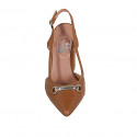 Chaussure ouverte à l'arrière pour femmes en cuir cognac avec accessoire talon 8 - Pointures disponibles:  42