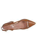 Chaussure ouverte à l'arrière pour femmes en cuir cognac avec accessoire talon 8 - Pointures disponibles:  42